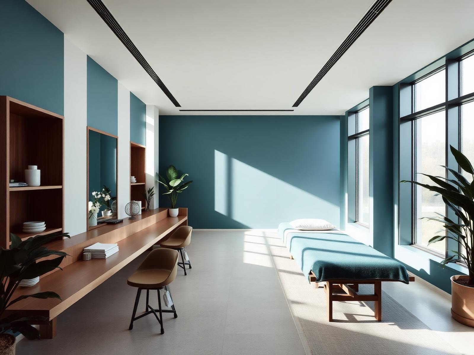 A calm, sunlit modern wellness clinic room